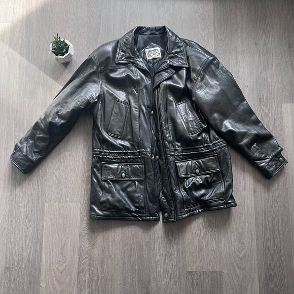VINTAGE Leathers Leathers Black 100% Genuine 3/4 Length Leather "Car" Coat - Picture 1 of 15